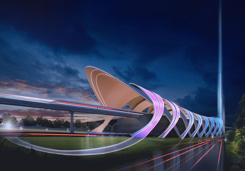 An artist’s impression of a modern train station of the upcoming Rapid Transit System.